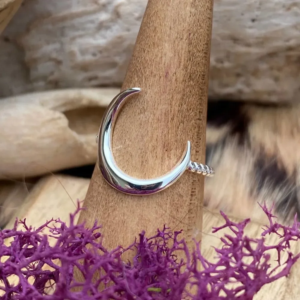 Large Crescent Moon Sterling silver Ring 8,9,10